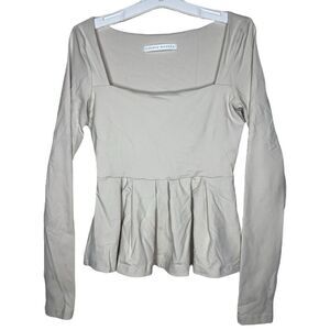 NEW Susana Monaco Square Neck Long Sleeve Peplum Top Blanched Almond Small